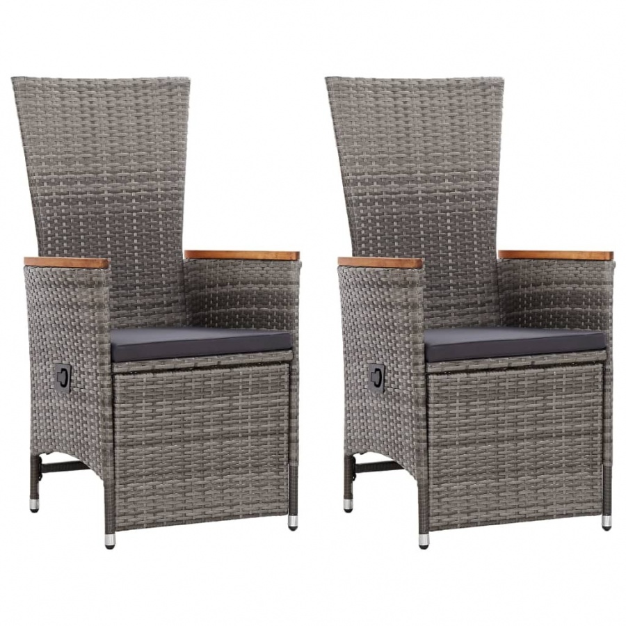 Rozkładane krzesła ogrodowe 2 szt., poduszki, rattan PE, szare