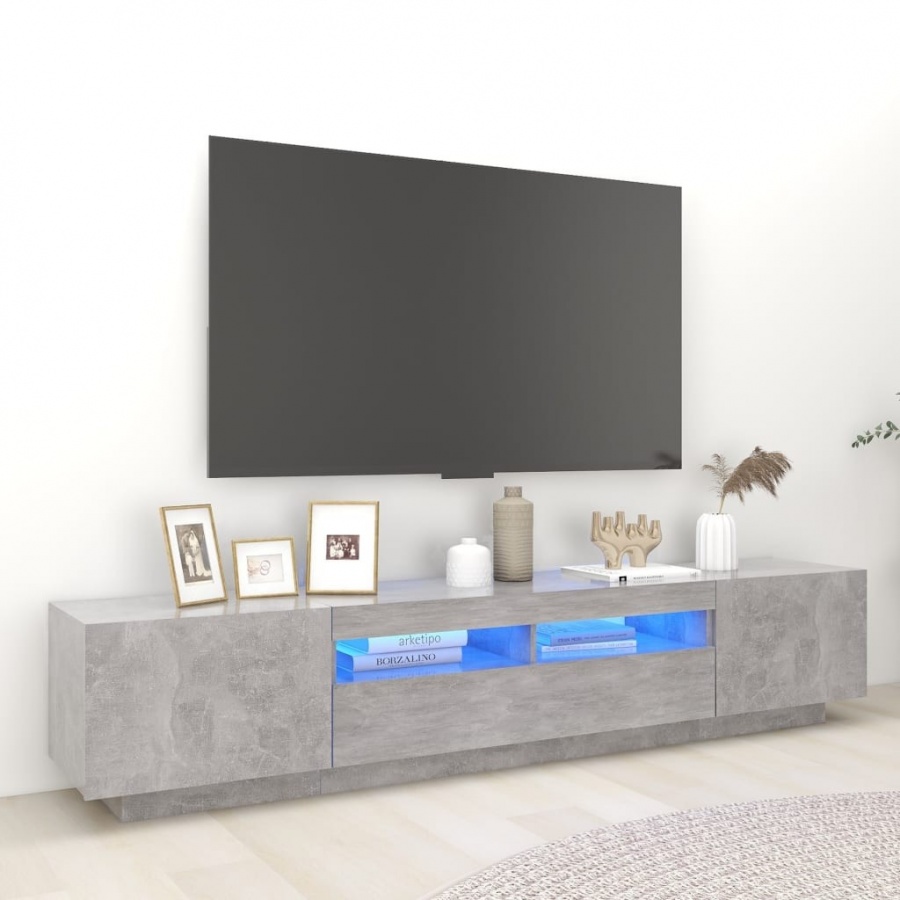 Szafka pod tv z oświetleniem led, szarość betonu, 200x35x40 cm