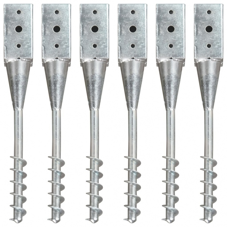 Kołki gruntowe, 6 szt., srebrne, 7x7x56 cm, stal galwanizowana