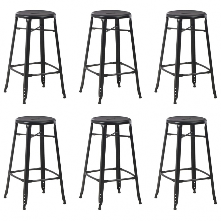 Stołki barowe, 6 szt., czarne, stalowe