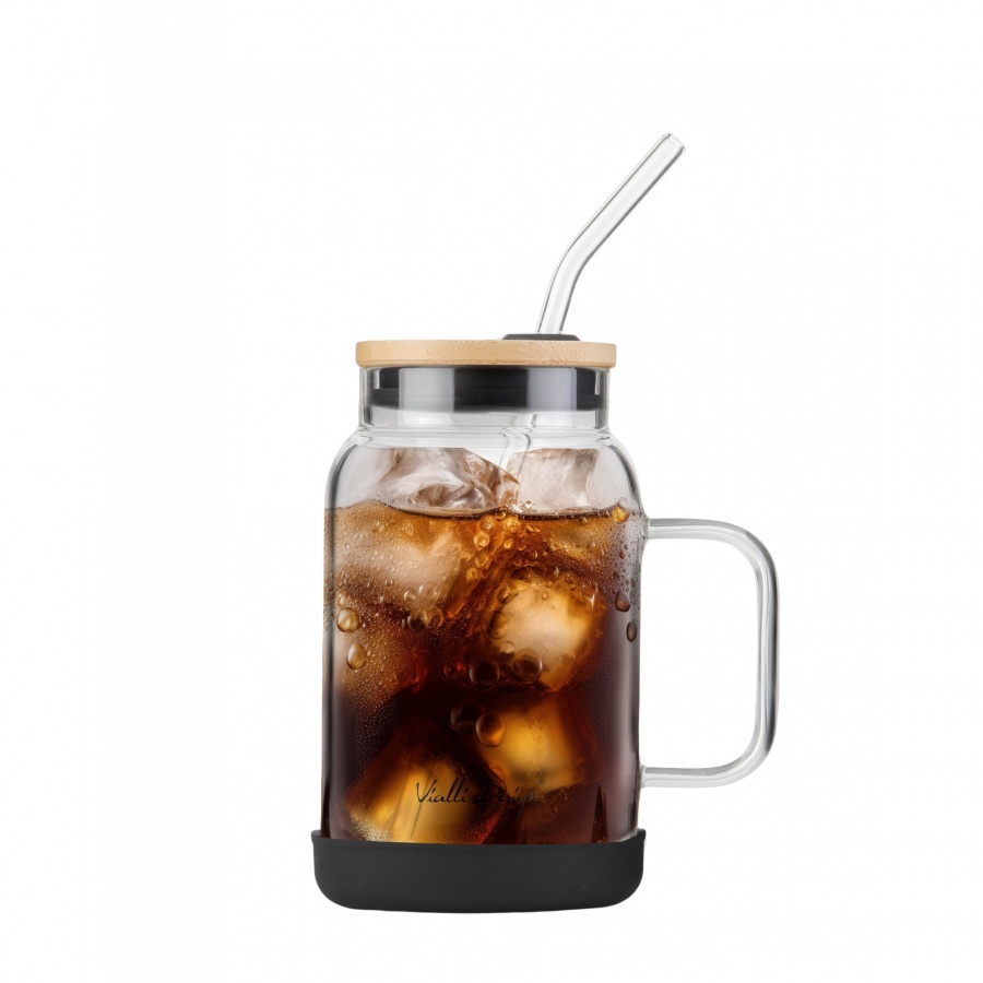 Słoik ze słomką 600 ml czarny fuori 29804