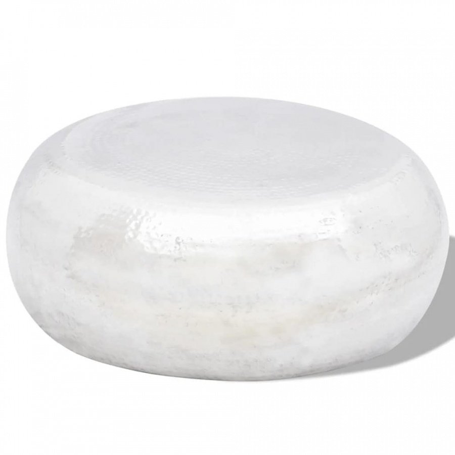 Stolik kawowy z młotkowanego aluminium, kolor srebrny