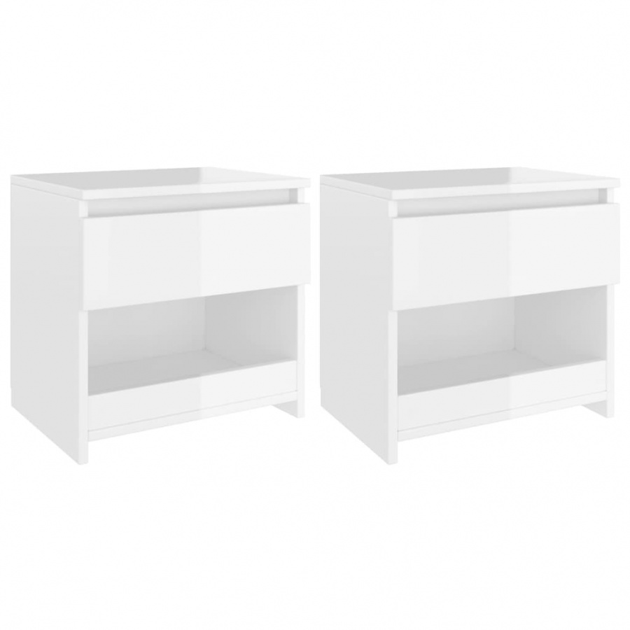 Szafki nocne, 2 szt., białe, wysoki połysk, 40x30x39 cm, płyta