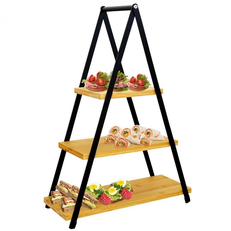 Patera 3-poziomowa drewniana metalowa 38x16,5x53 cm