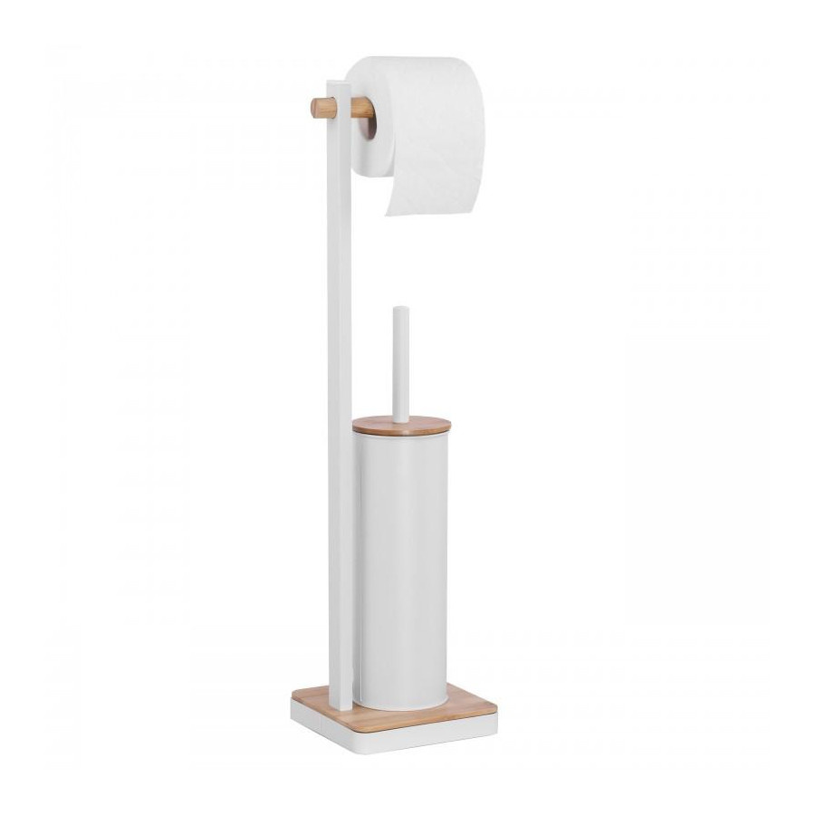 Stojak na szczotkę i papier toaletowy, biały bambus - Yoka