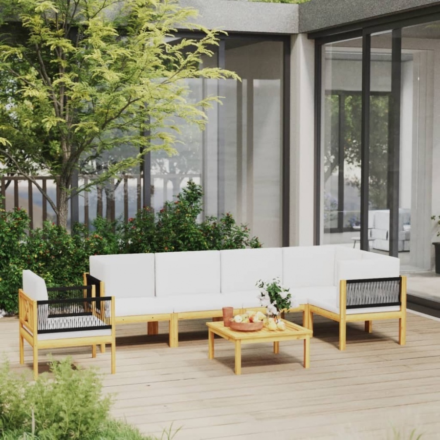 7-cz. zestaw wypoczynkowy do ogrodu, kremowe poduszki, akacja