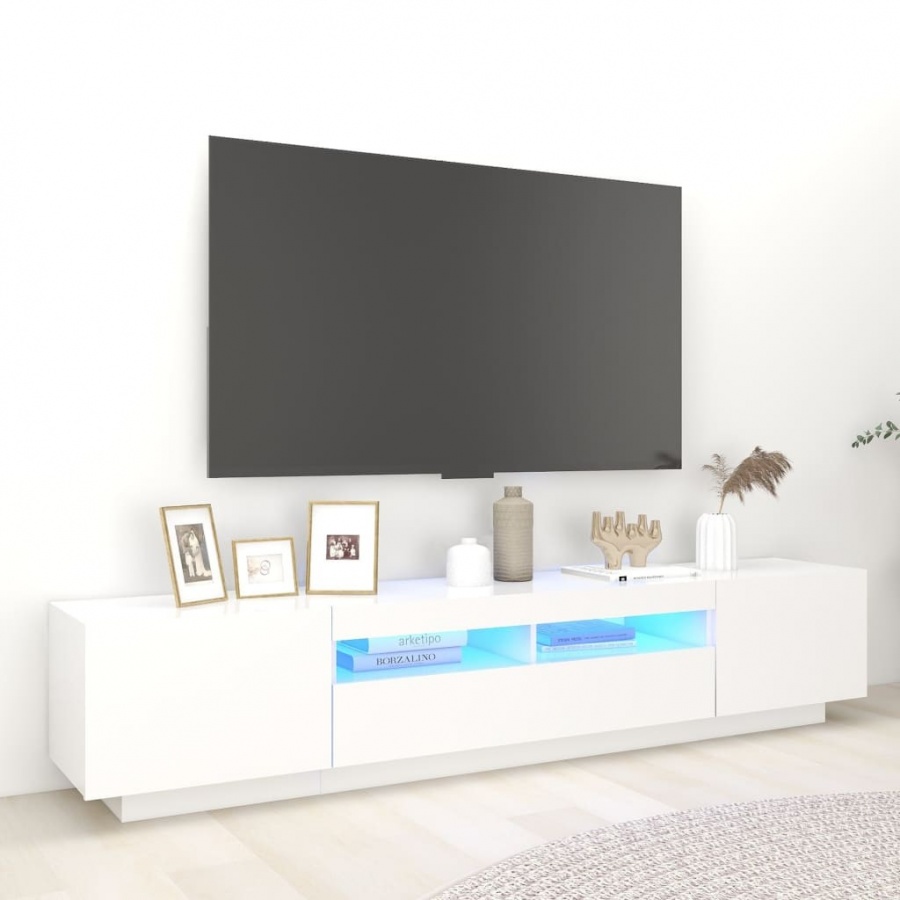 Szafka pod tv z oświetleniem led, biała, 200x35x40 cm