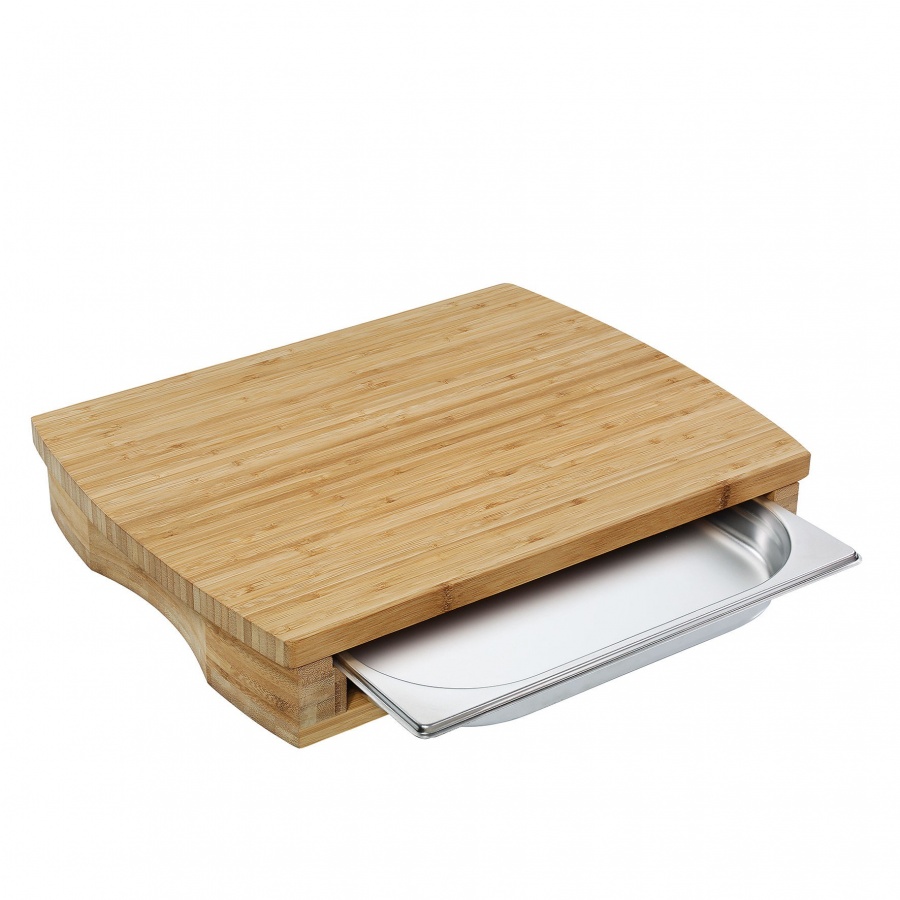 deska do krojenia z tacką, bambus/stal nierdzewna, 46 x 35 x 8 cm
