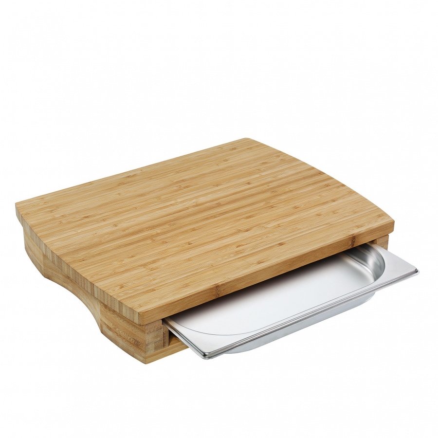deska do krojenia z tacką, bambus/stal nierdzewna, 46 x 35 x 8 cm
