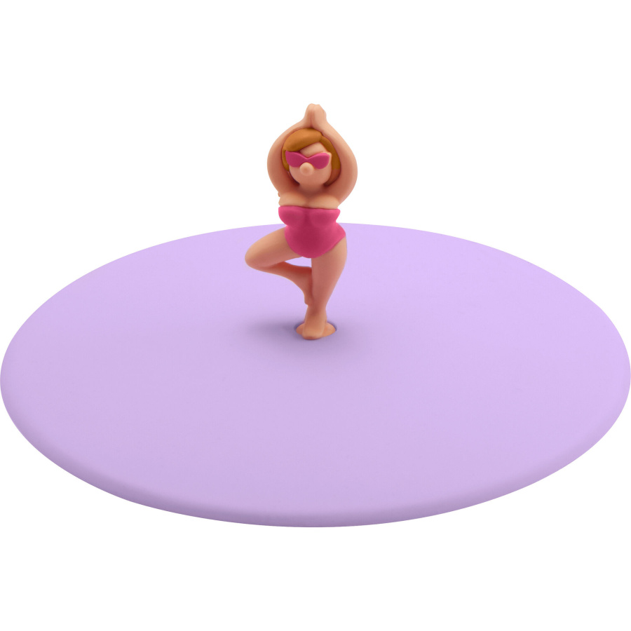 Pokrywka silikonowa z plażowiczem, yoga, śred. 10,5 cm, fioletowa