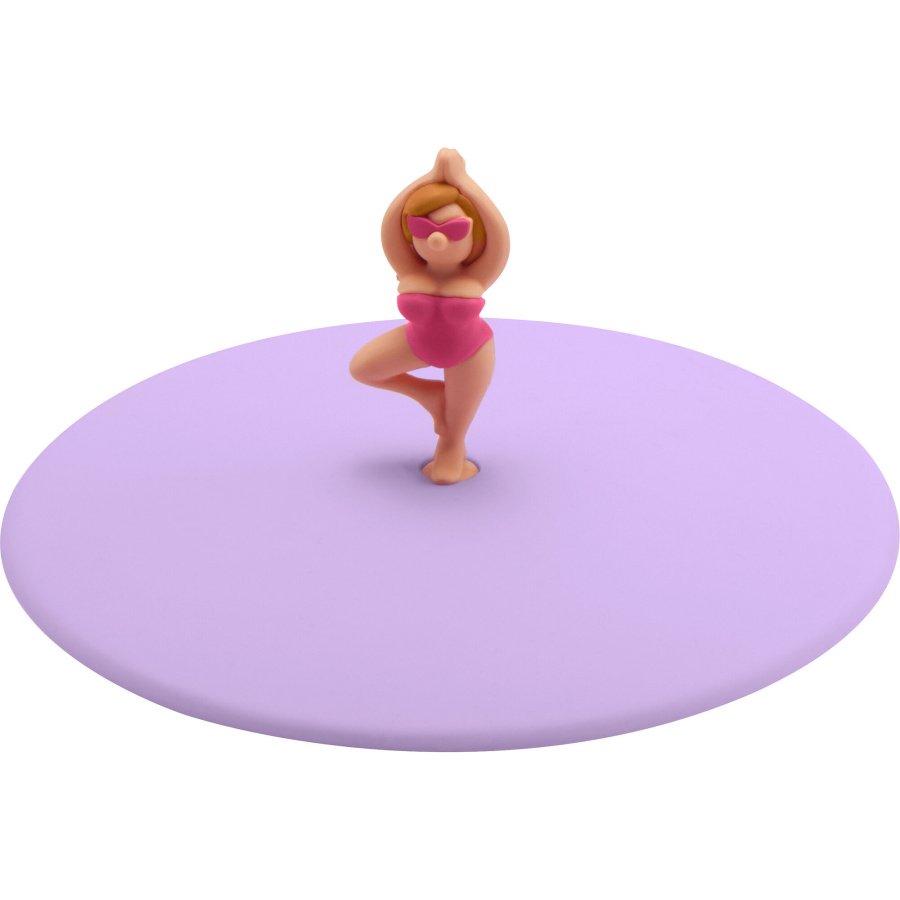 Pokrywka silikonowa z plażowiczem, yoga, śred. 10,5 cm, fioletowa