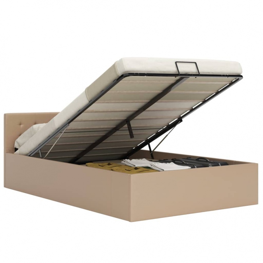 Rama łóżka z podnośnikiem, cappuccino, ekoskóra, 180 x 200 cm