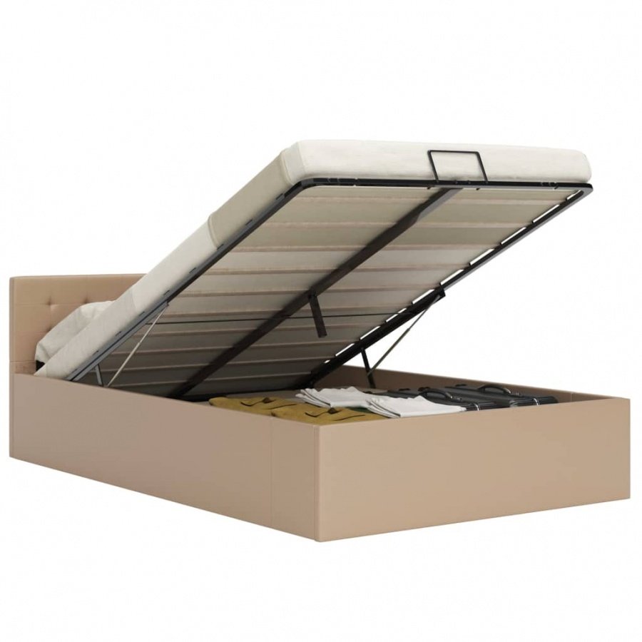 Rama łóżka z podnośnikiem, cappuccino, ekoskóra, 180 x 200 cm