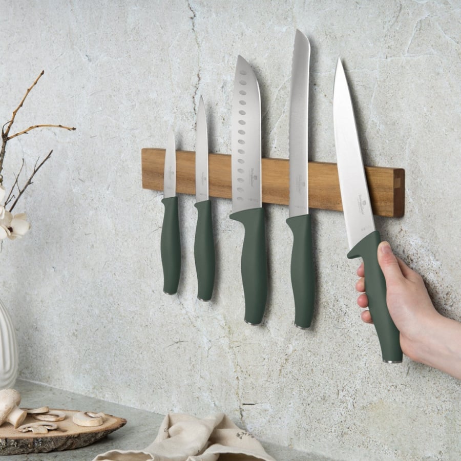 Noże kuchenne | Komplet 6 noży z listwą magnetyczną BerlingerHaus Matte Green BH-2978