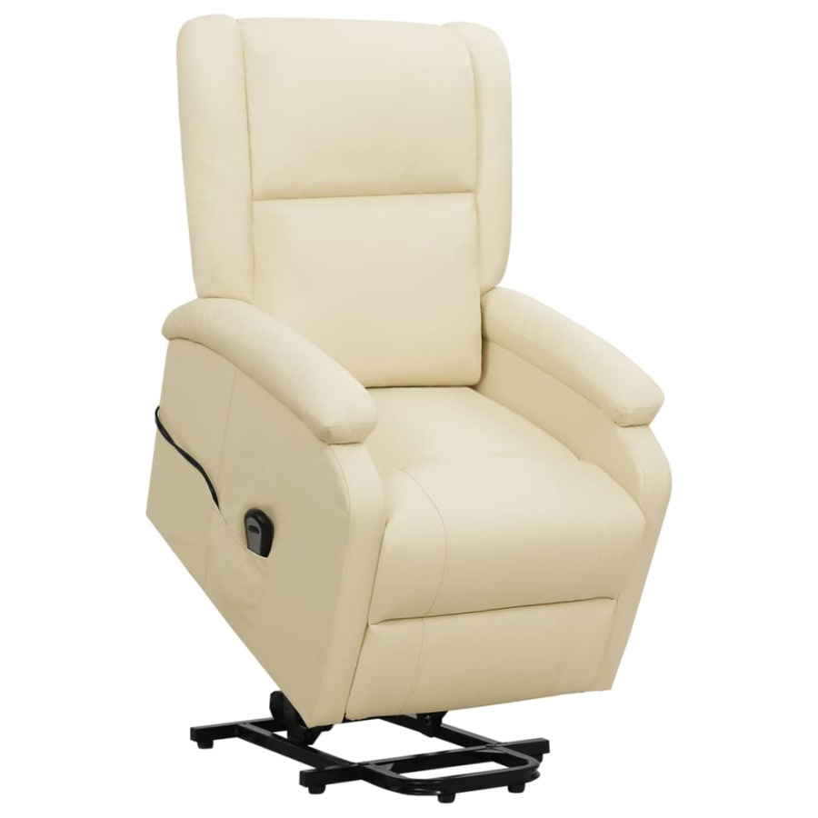 Podnoszony fotel rozkładany, kremowy, obity sztuczną skórą