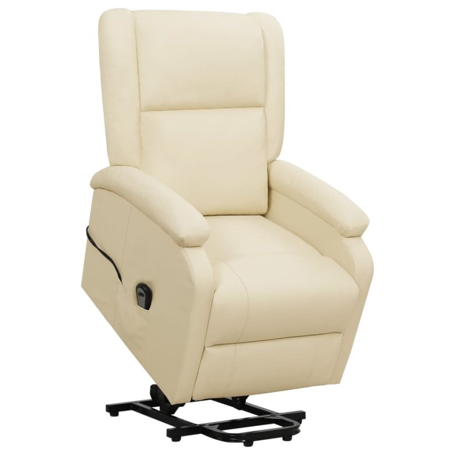 Podnoszony fotel rozkładany, kremowy, obity sztuczną skórą