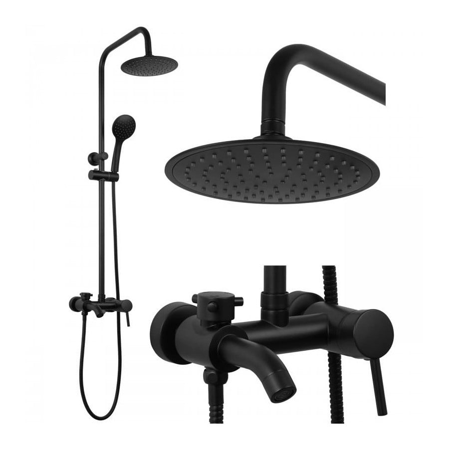 Bateria prysznicowa natynkowa panel deszczownica 20 cm z wylewką czarna - Yoka