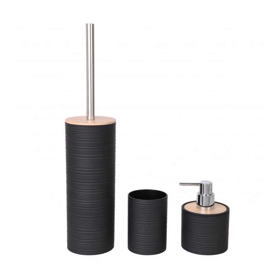 Komplet akcesoriów łazienkowych z naturalnego bambusa, czarny - Szczotka do WC Dozownik i Kubek - Yo