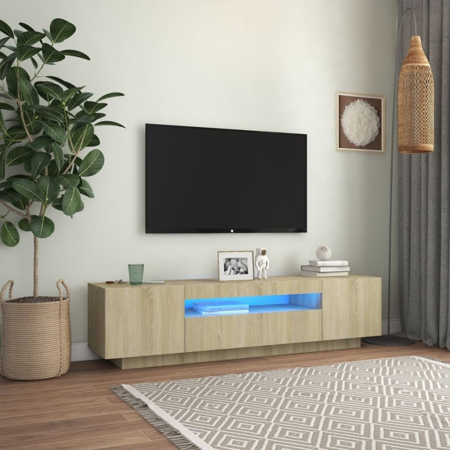 Szafka tv z oświetleniem led, kolor dąb sonoma, 160x35x40 cm