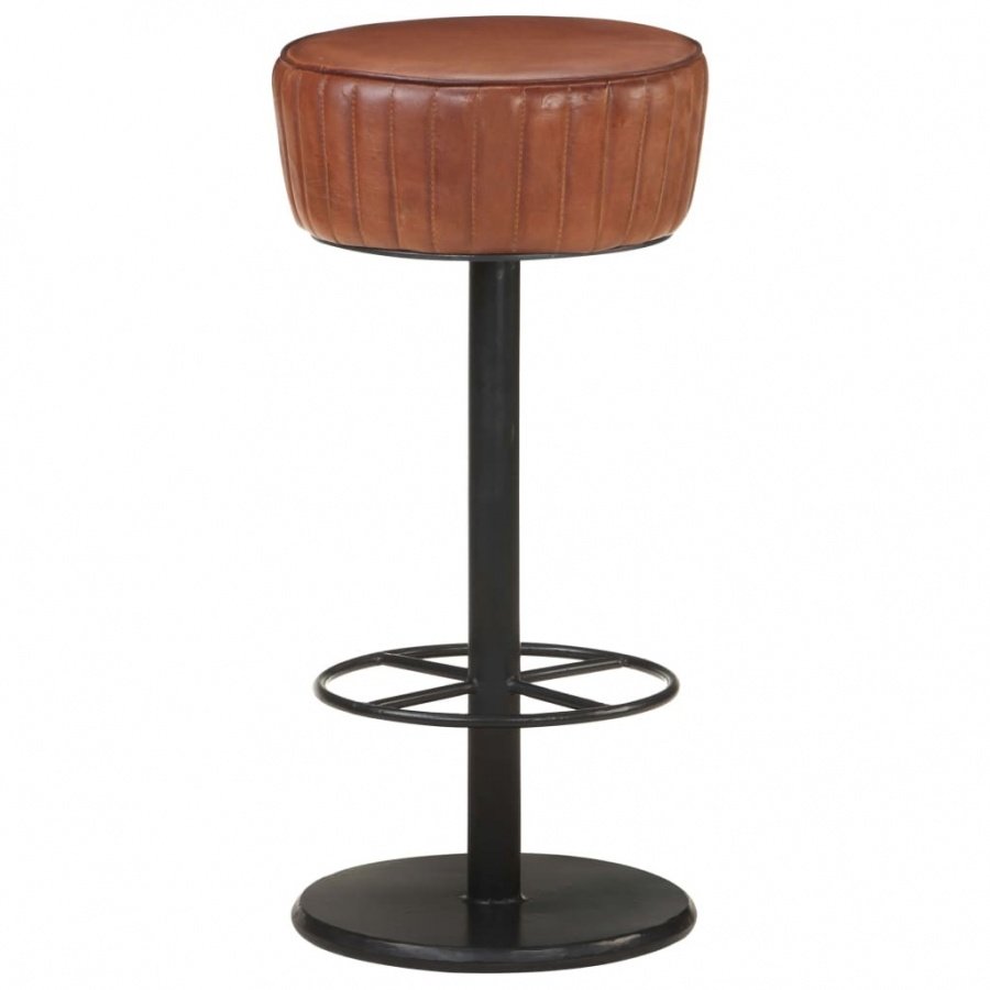 Stołek barowy, brązowy, skóra naturalna