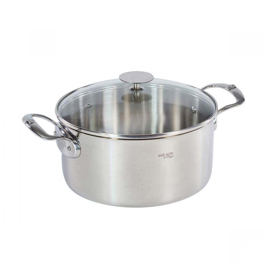 Garnek 5,3l ze szklaną pokrywą de Buyer Milady srebrny