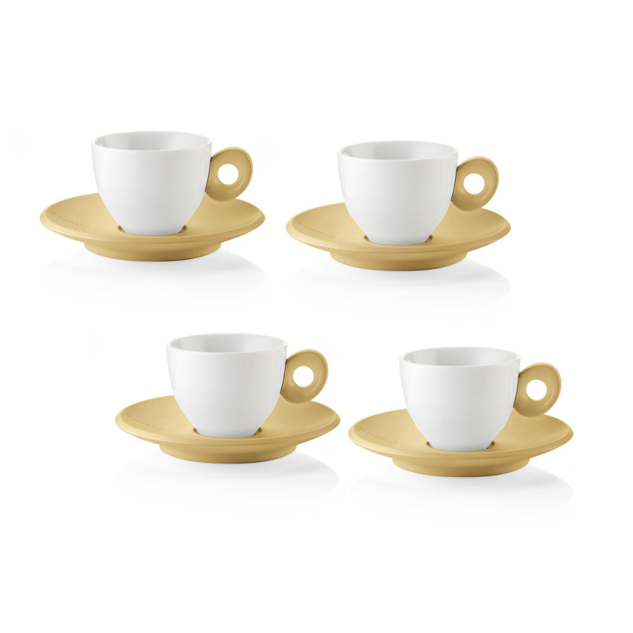 Zestaw 4 filiżanek do espresso ze spodkami - musztardowe