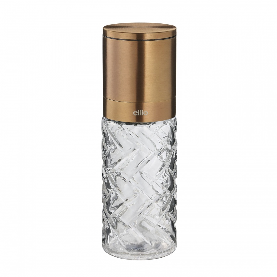 Młynek do soli lub pieprzu, szkło/stal nierdzewna, śred. 5,5 x 16 cm, kolor miedziany