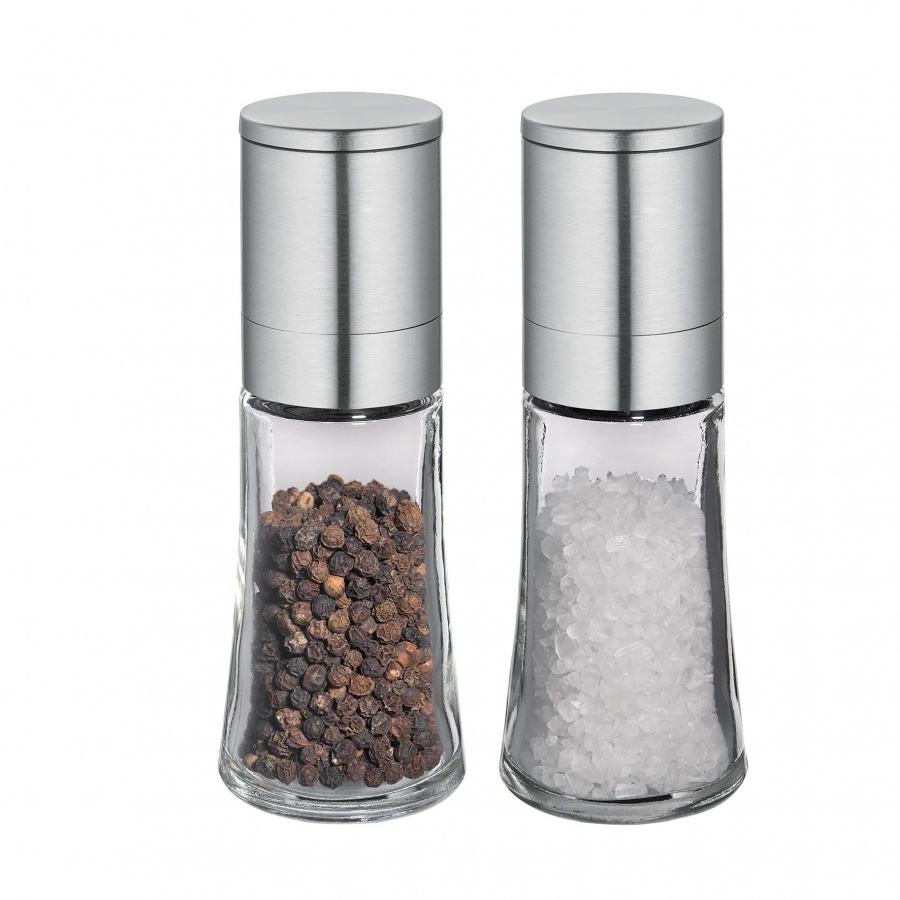 młynki do przypraw, 2 szt., szkło/stal nierdzewna, 5 x 14 cm, stal szczotkowana