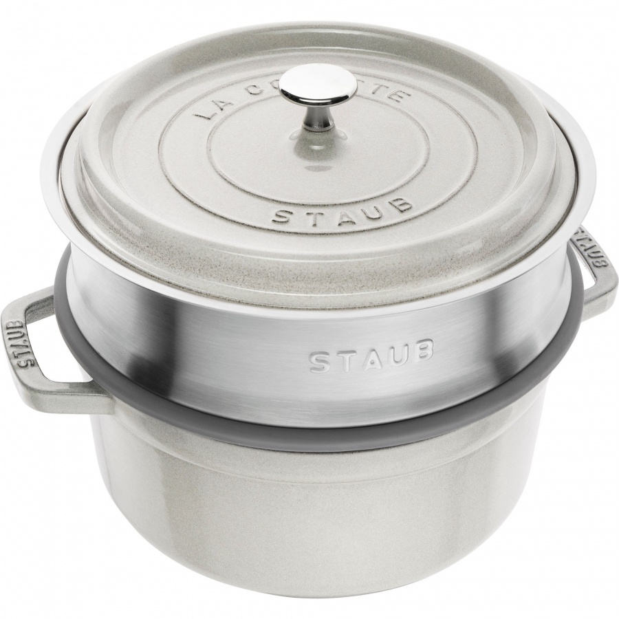 Garnek żeliwny okrągły z wkładem staub - 3.8 ltr, biała trufla
