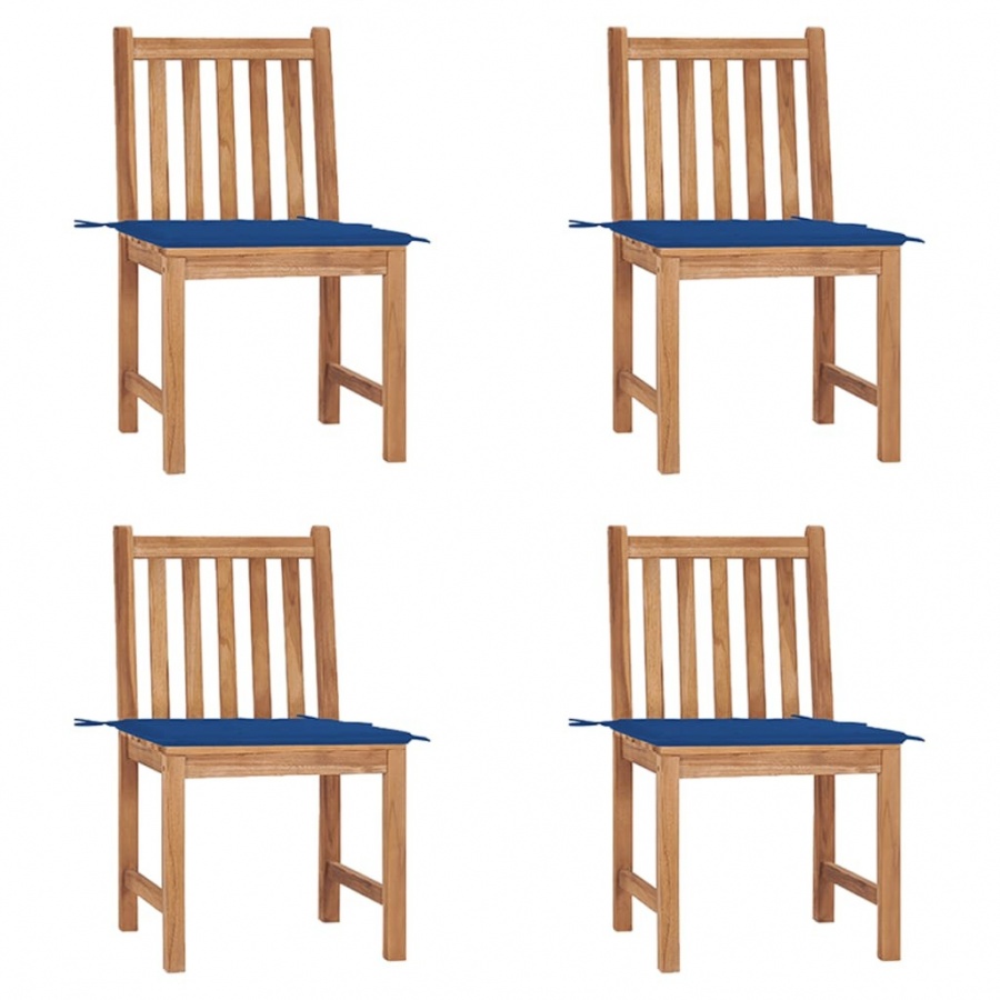 Krzesła ogrodowe, 4 szt., z poduszkami, lite drewno tekowe