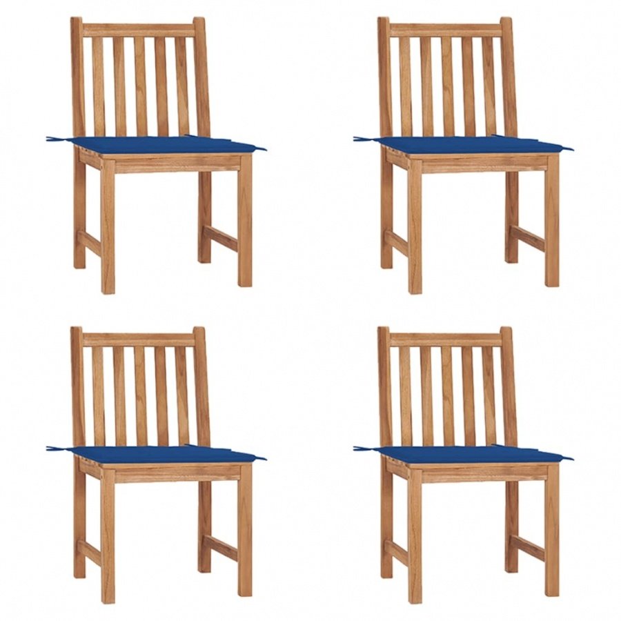 Krzesła ogrodowe, 4 szt., z poduszkami, lite drewno tekowe