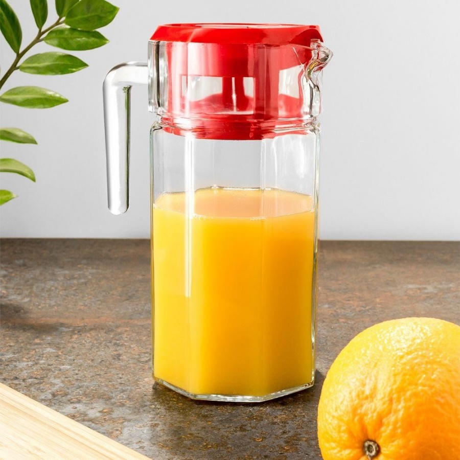 Dzbanek szklany do wody, kompotu, napojów, lemoniady, z uchwytem i pokrywką, 1,5 l