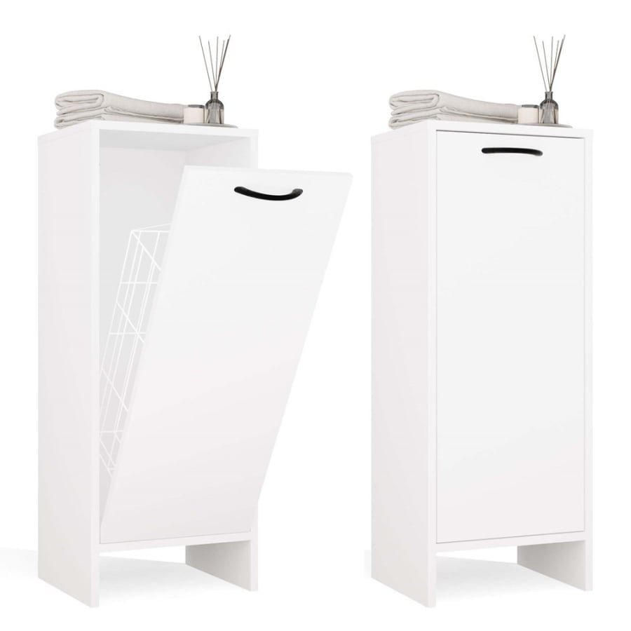 Szafka Łazienkowa NINA 1K BIAŁA 1 Kosz Na Pranie Regał Słupek Do Łazienki