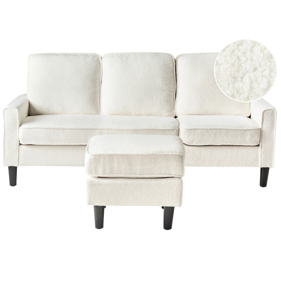 Sofa 3-osobowa z otomaną boucle biała avesta