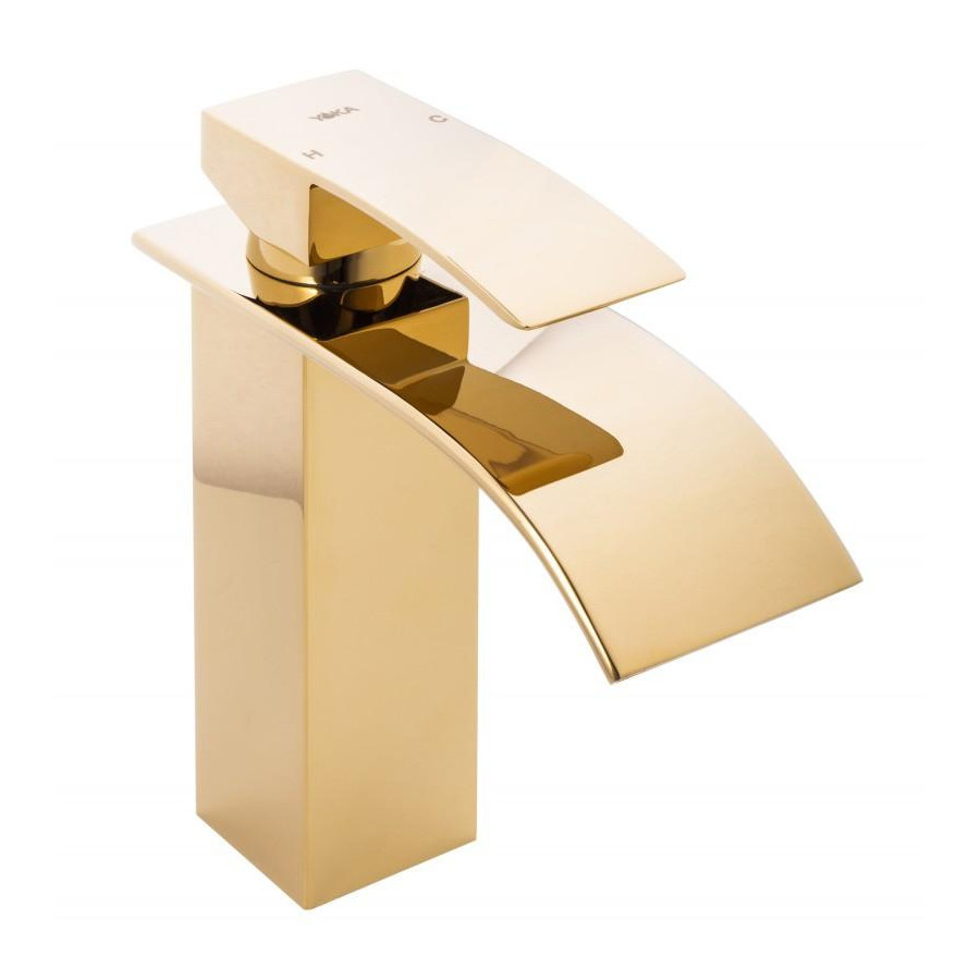 Bateria umywalkowa złota kaskada kran wodospad