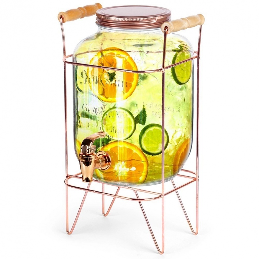 Słój do napojów z kranikiem i stojakiem złotym 4,2 l