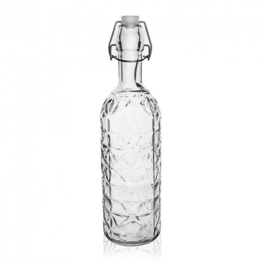 Butelka szklana zdobiona na alkohol, wino, nalewkę, likier, syrop, sok, z korkiem, klipsem, 0,75 l