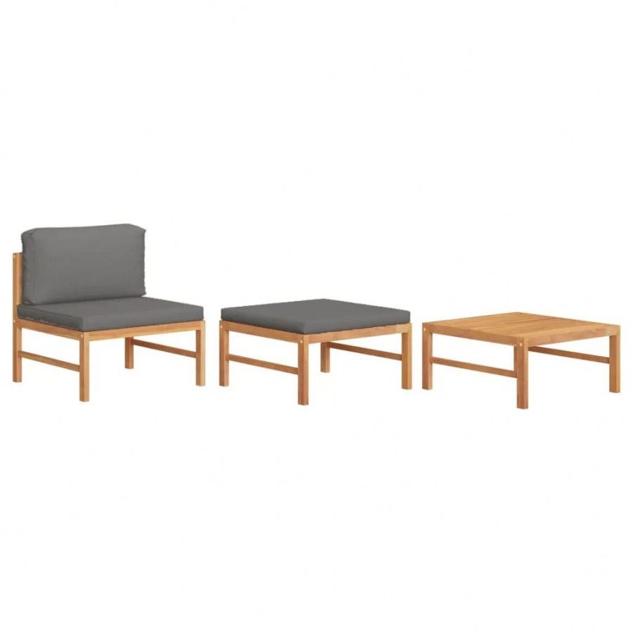 3-cz. zestaw wypoczynkowy do ogrodu, ciemnoszare poduszki, tek