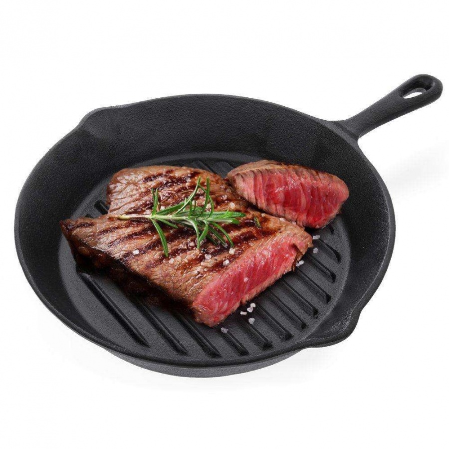 Patelnia żeliwna, grillowa, okrągła, do grillowania, 24 cm