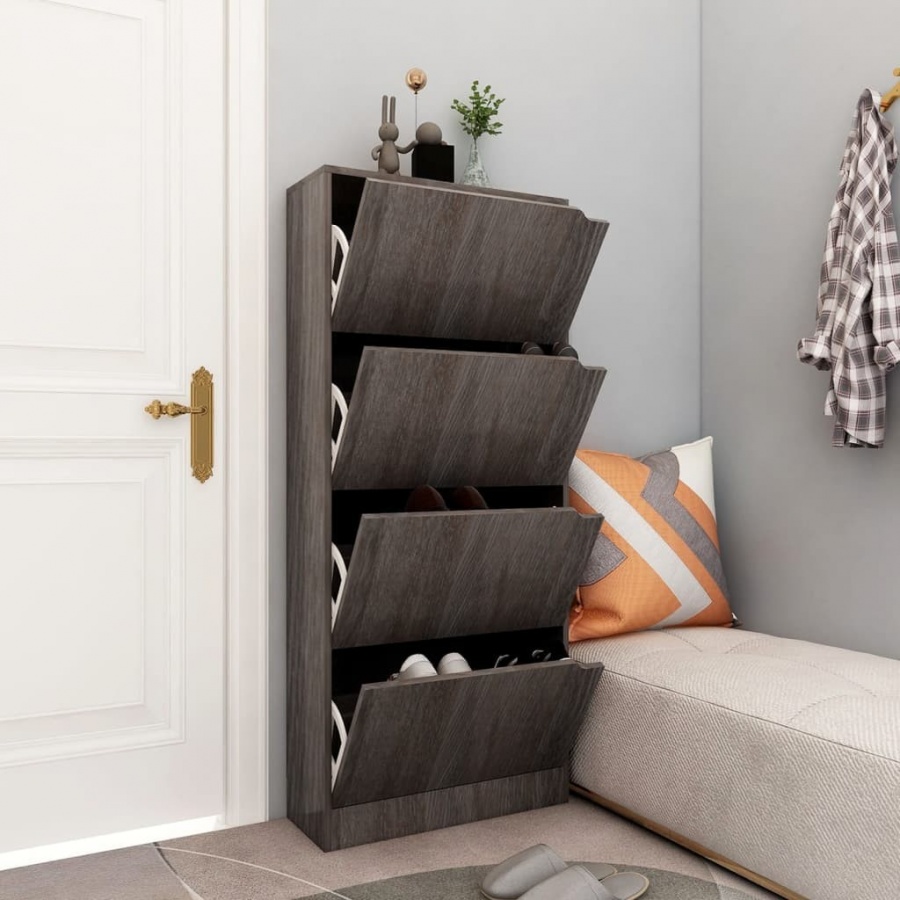 Szafka na buty z 4 półkami, szary dąb sonoma, 59x24x136 cm