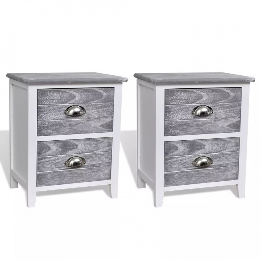 2 szafki nocne z 2 szufladami, szaro-białe