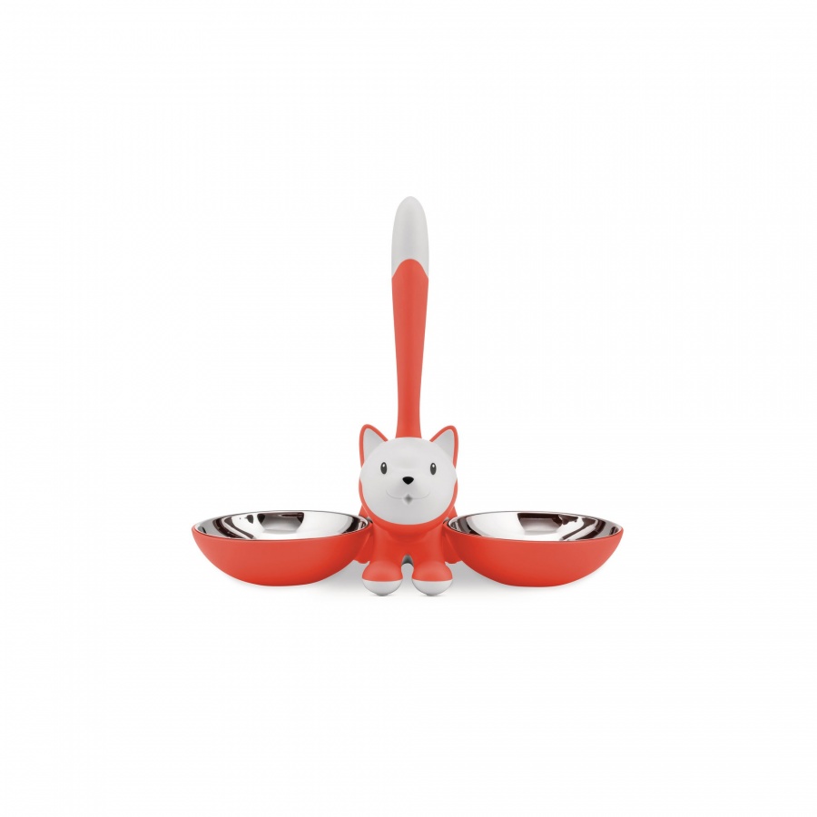 podwójna miska dla kota, czerwono-pomarańczowa