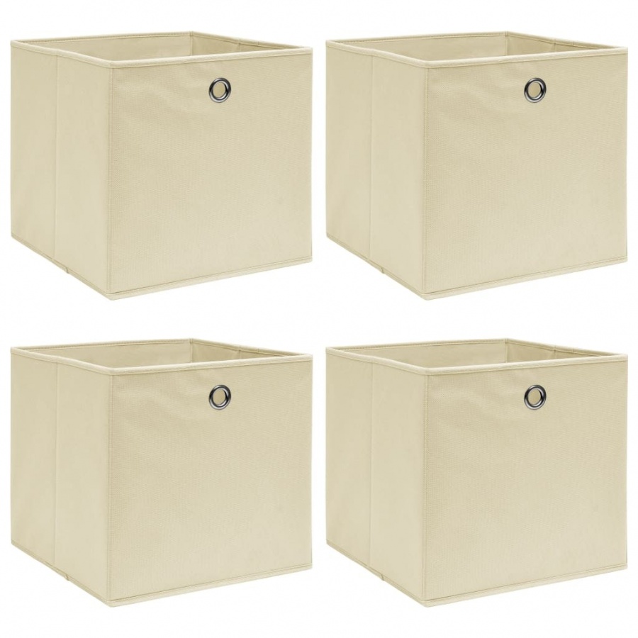 Pudełka, 4 szt., kremowe, 32x32x32 cm, tkanina