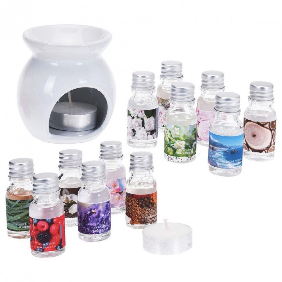 Kominek ceramiczny z olejkami zapachowymi i świecami tealight zestaw 15 szt.
