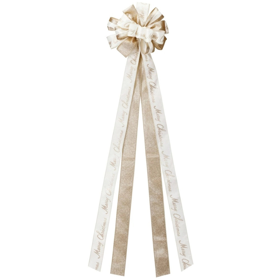 Kokarda dekoracyjna na choinkę kremowa złota 130x33 cm