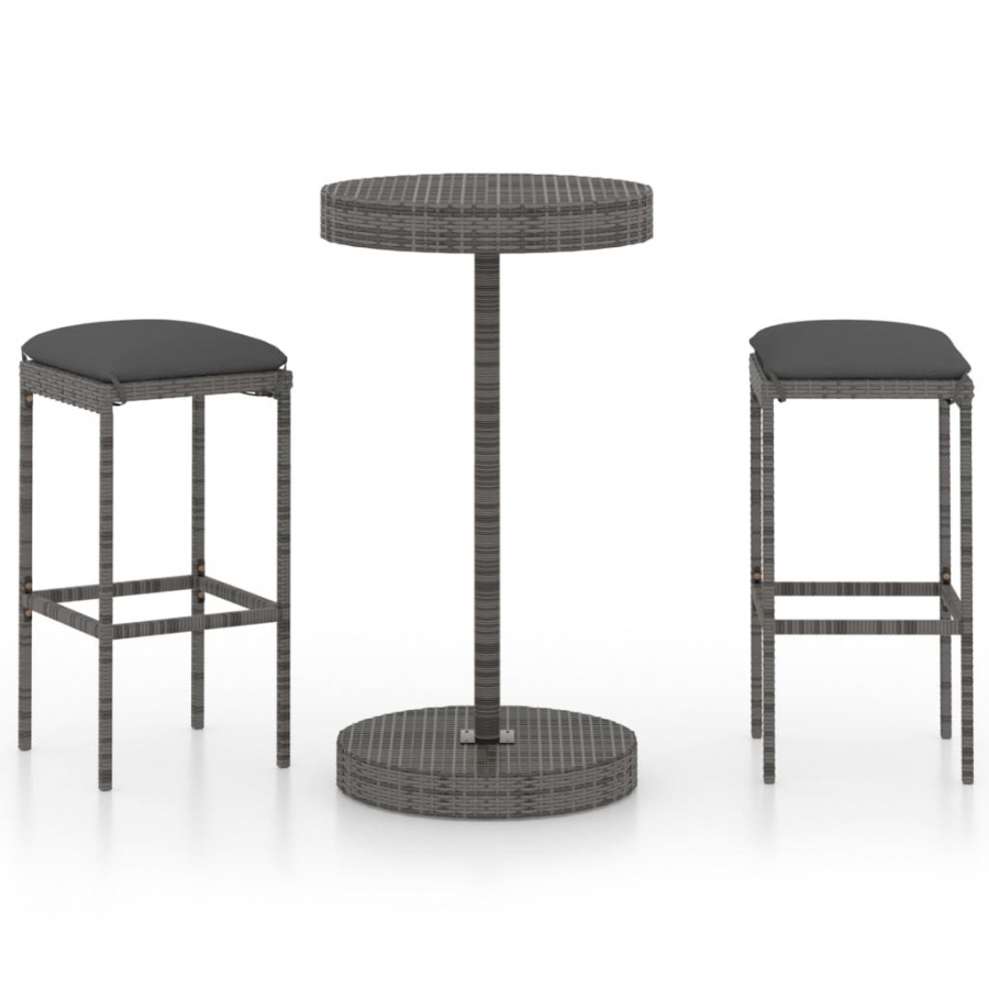 3-cz. zestaw mebli barowych z poduszkami, rattan PE, szary