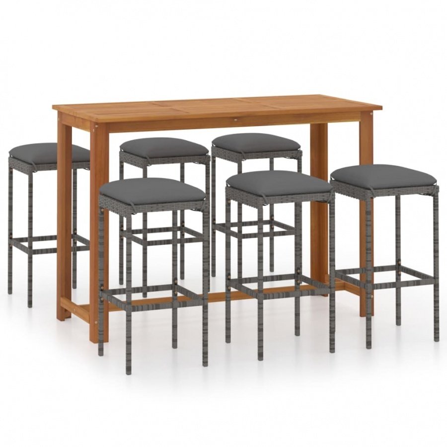 7-cz. zestaw mebli barowych do ogrodu, z poduszkami, szary