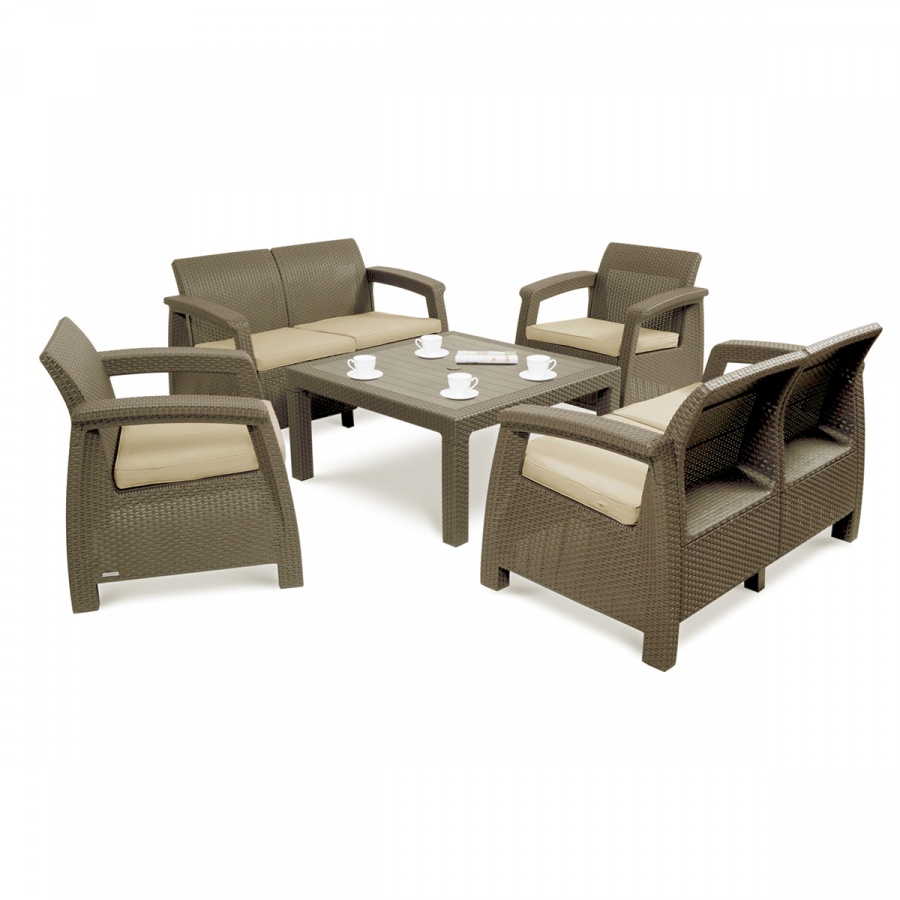 Zestaw mebli ogrodowych Corfu Fiesta Family Curver cappuccino/piasek