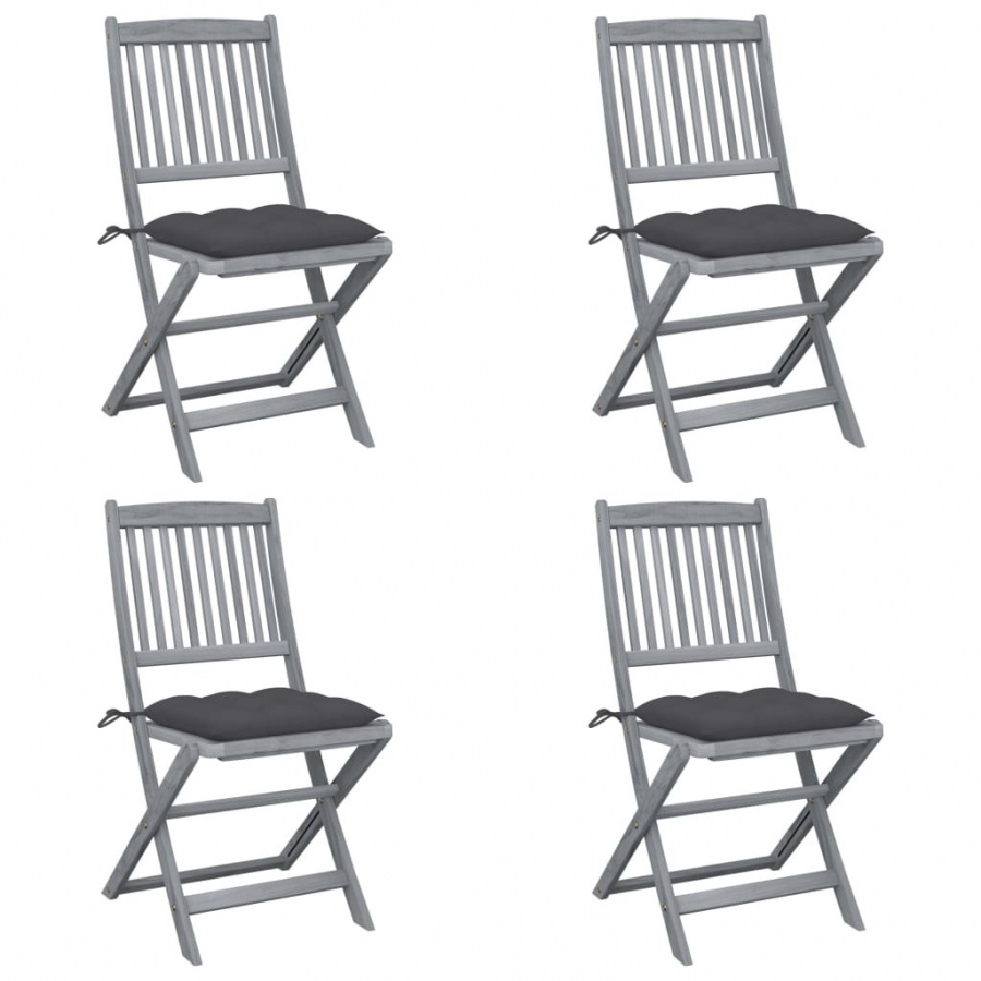 Składane krzesła ogrodowe, 4 szt., z poduszkami, akacjowe