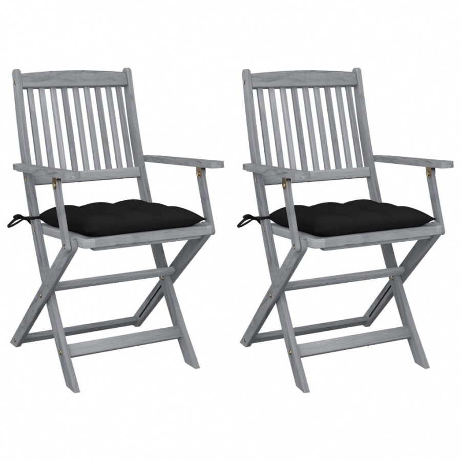 Składane krzesła ogrodowe, 2 szt., z poduszkami, akacjowe